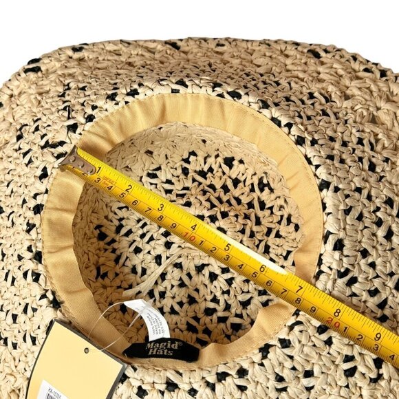 NWT Magid Hats Black & Neutral Straw Crochet Wide Brim Sun Summer Floppy Hat - Picture 5 of 12